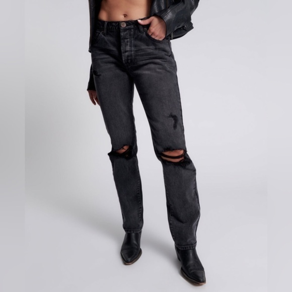 NWT One Teaspoon Truckers Mid Waist Straight Leg Denim Jeans - Faded Black Sz 23